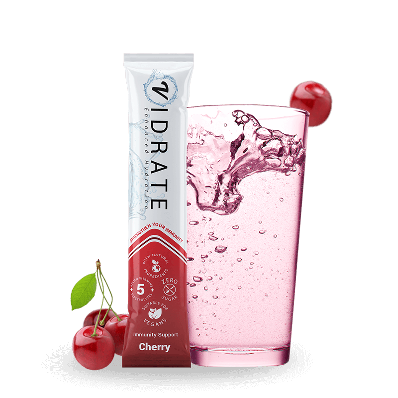 Cherry Immunity with added vitamins and electrolytes to help you drink more water