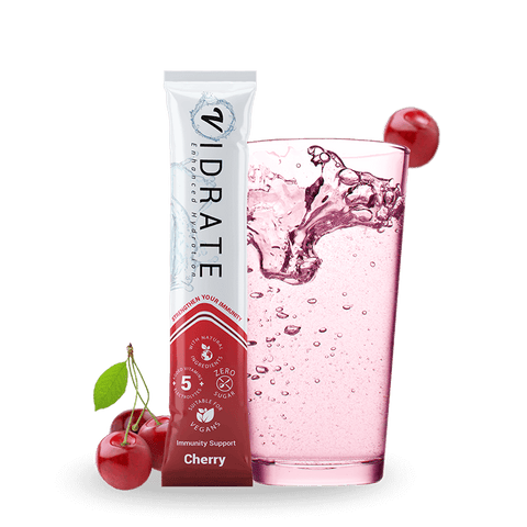 Cherry Immunity with added vitamins and electrolytes to help you drink more water